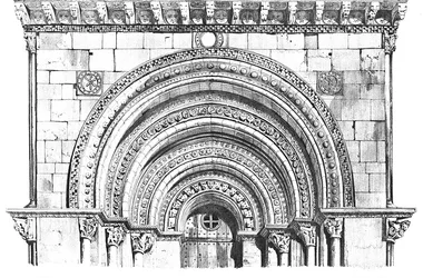 Lithografie van het portaal van Saint Michel de Lescure d'Albigeois