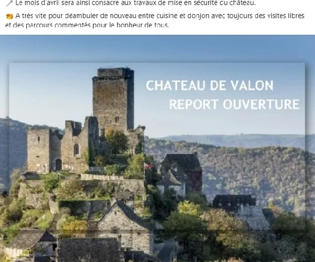 Château de Valon Rapporto di apertura