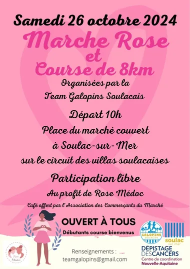 Marche rose et course de 8 km organisées par Team Galopins Soulacais