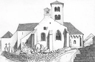 Dessin Michel Bouillot : église de Saint-Huruge