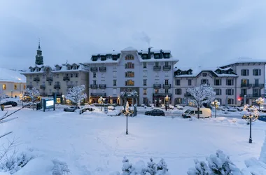 Saint-Gervais village center under the snow