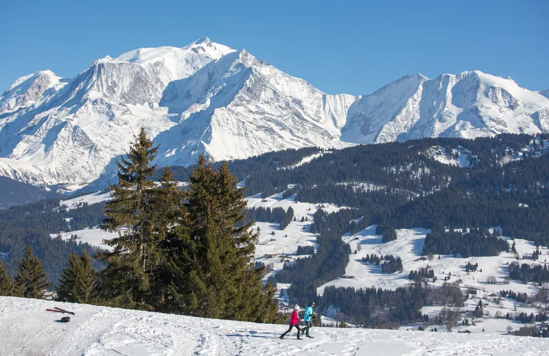Snowshoes facing Mont Blanc