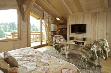 Dormitorio principal con balcón con vista al Mont-Blanc