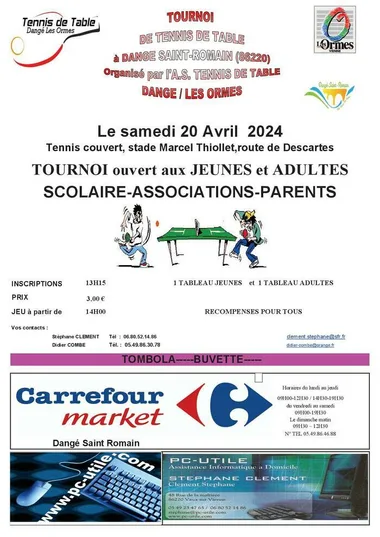 TOURNOI DE TENNIS DE TABLE LE 20 AVRIL 2024 - OUVERT AUX JEUNES ET ADULTES, SCOLAIRE - ASSOCIATION - PARENTS_1