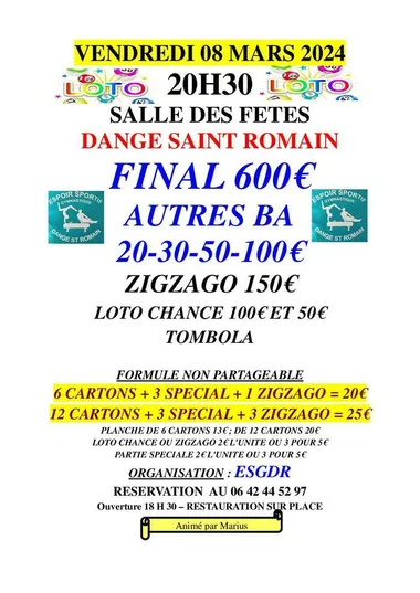 LOTO – VENDREDI 08 MARS 2024 – ESPOIR SPORTIF GYMNASTIQUE