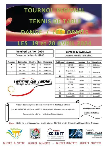 TOURNOI RÉGIONAL DE TENNIS DE TABLE LES 19 ET 20 AVRIL 2024 À DANGÉ ST-ROMAIN_1