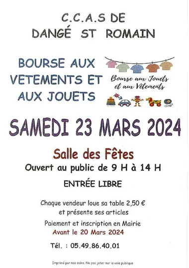 BOURSE AUX VÊTEMENTS – LE 23/03 – CCAS de Dangé St-Romain