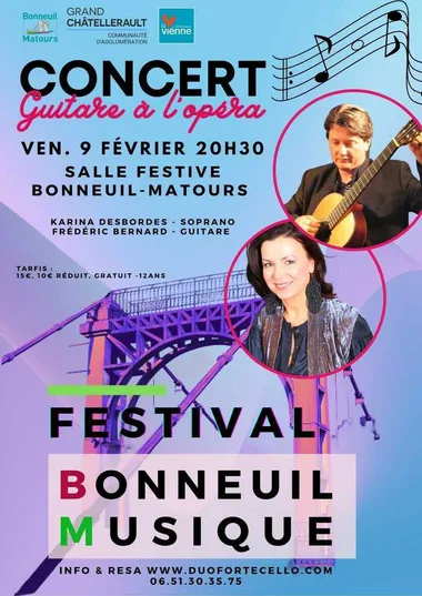 Festival Bonneuil-Musique : Récital chant-guitare / Programme “La Guitare à l’Opéra” le vendredi 9 février 2024 à 20h30 à la Salle Festive.