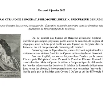 Conférence UTL : « LE VRAI CYRANO DE BERGERAC, PHILOSOPHE LIBERTIN, PRÉCURSEUR DES LUMIÈRES »