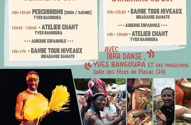 Stage de danse, chants et percussions africaines à Plazac