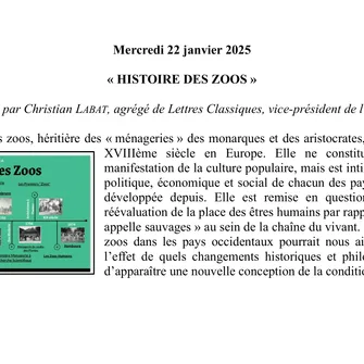 Conférence UTL : « HISTOIRE DES ZOOS »