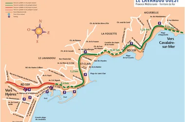 Mapa de bicicletas del oeste de Lavandou
