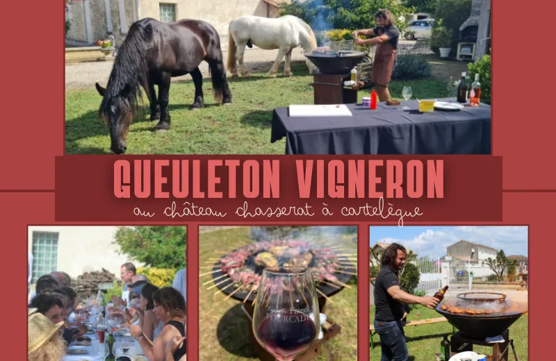 Gueuleton vigneron et démonstration de cheval de trait au château Chasserat
