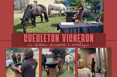 Gueuleton vigneron et démonstration de cheval de trait au château Chasserat