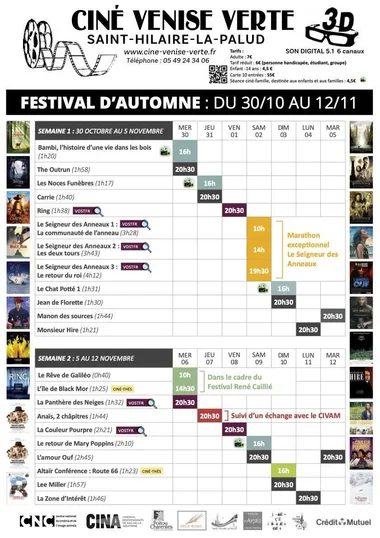 Festival d’automne au cinéma de la Venise Verte – à Saint Hilaire la Palud