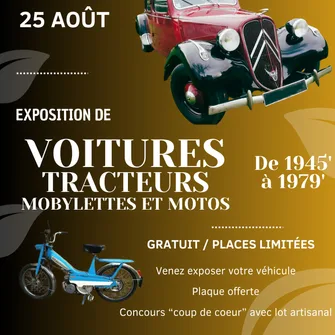 Exposition de voitures, tracteurs, mobylettes et motos