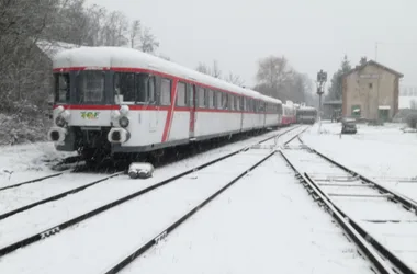 Train in the snow at Toucy-Ville station