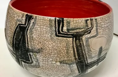 stoneware salt bowl with enamel decoration