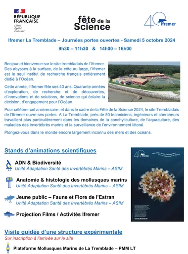 Fête de la science – Ifremer La Tremblade – Portes ouvertes