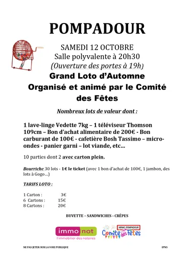 Grand loto d’automne à Pompadour