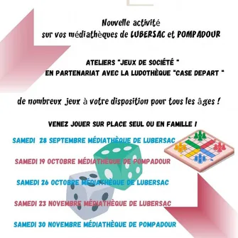 Ateliers jeux de société à la médiathèque de Lubersac