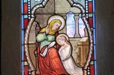 Vitrail XIXe siècle Sainte Anne éduquant Marie