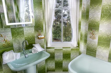 chateau-des-tourelles-en-vendée-habitación-verde7-baño-vista-exterior